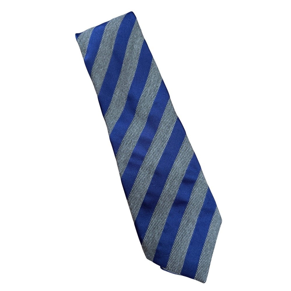 Charles Tyrwhitt Mens Silk Tie Blue Grey Striped Handmade in Italy RN116036